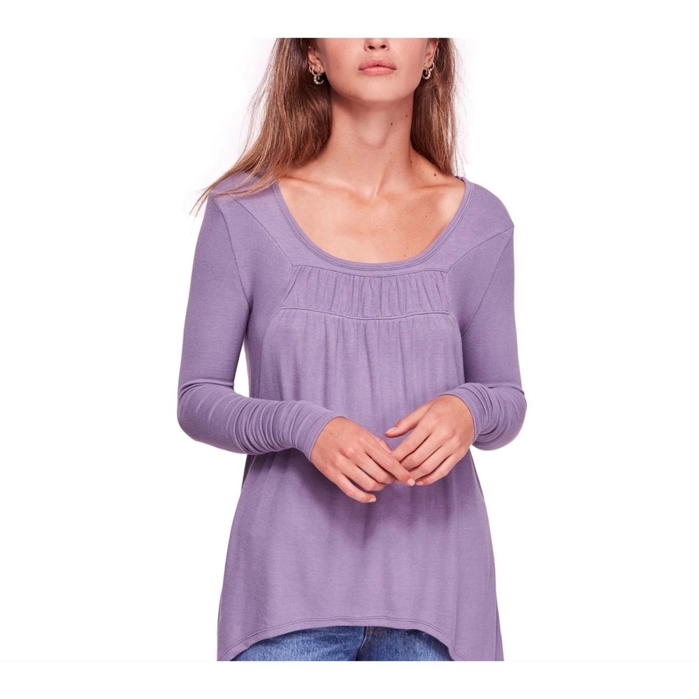 We The Free Free People Purple Ribbed Babydoll Long Sleeve Tunic Top Large EUC